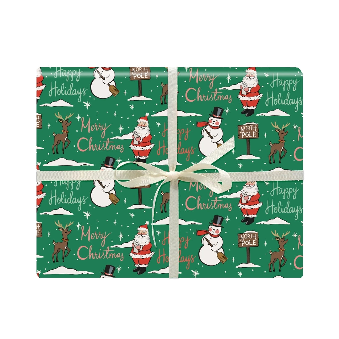 Retro Santa Holiday 20 x 27 Gift Wrap Sheets (Roll of 3